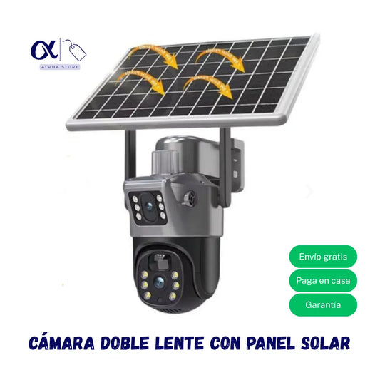 Cámara panel solar doble lente negra 4G